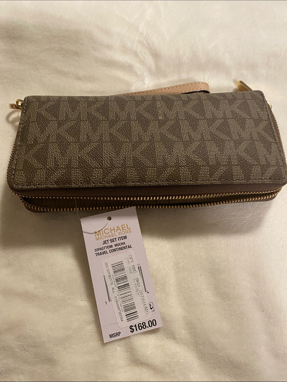 Michael Kors Brown Logo Zip-Around Wristlet with Pale Beige Strap - Picture 5 of 6